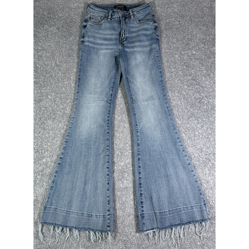Judy Blue High Waist Flare Jeans Raw Hem Light Wash JB88486 Size 3/26 Stretch